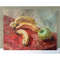 Fruits on red Original art hand painted by artist with palette knife.