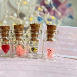 Micro crochet animals in glass bottle necklace long distance gift for best friends mini figurines cute romantic gift