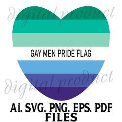 the gay men pride flag heart svg.png.eps.pdf.ai digital download files sublimation