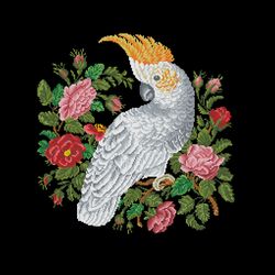Vintage Cross Stitch Scheme Cockatoos and flowers