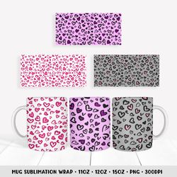 Heart Leopard Mug Sublimation Wrap. Valentine Day Mugs