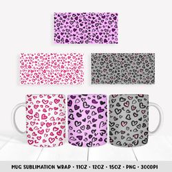 heart leopard mug sublimation wrap. valentine day mugs