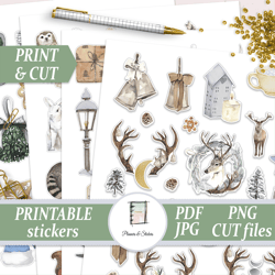Winter Printable Sticker Set for Journal, Handmade Notebook, Planner Decorations, Scrapbooking Die Cuts, Laptop Decal