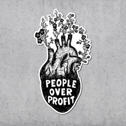 people over profit sticker, rights, anti capitalist, vinyl sticker, socialist, communist, leftist, resist