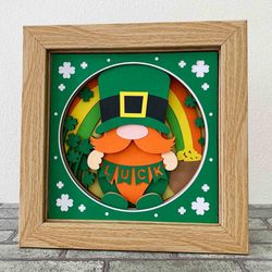 lucky gnome 3d shadow box svg/ 3d irish gnome shadow box/ st patrick's day decoration/ svg for cricut/ for silhouette