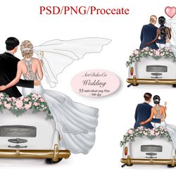 bride and groom clipart wedding car