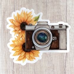 sunflower camera retro sticker- camera sticker- sunflower sticker- flower sticker- photography sticker