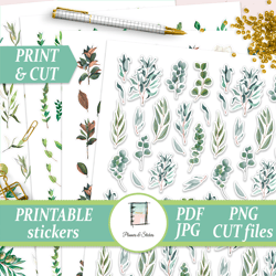 green leaves stickers for happy planner, erin condren, hobonichi, filofax and traveler's notebook, small size die cuts