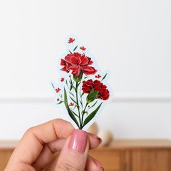red carnation flower sticker- die-cut glossy vinyl laptop decal- carnations floral water bottle sticker