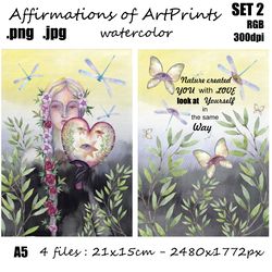 Art Prints Posters Postcards SET 2 Motivations and Harmony Watercolor affirmations A5 png jpg