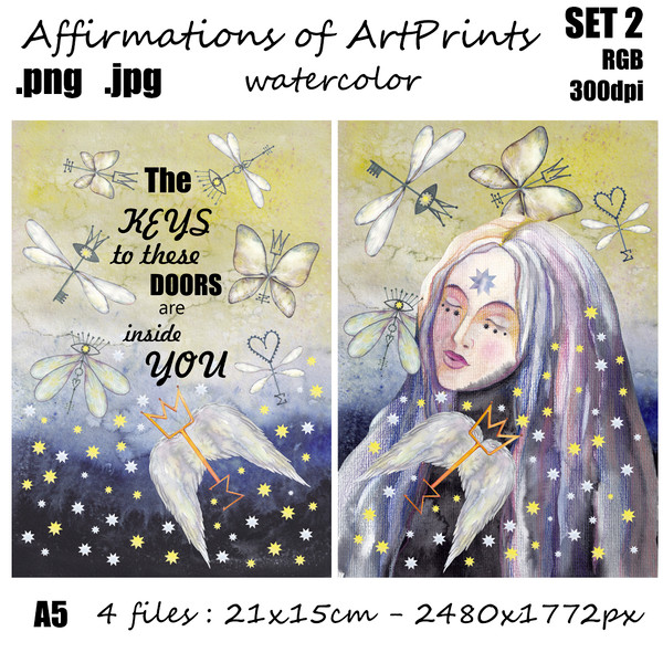 affirmations-watercolor-gallery-art-print-keys-butterflies-stars-clipart