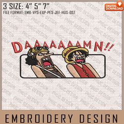 luffy and usopp embroidery files, one piece, anime inspired embroidery design, machine embroidery design