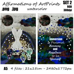 Art Prints Posters Postcards SET 2 Relaxation and Harmony Magic affirmations A5 png jpg