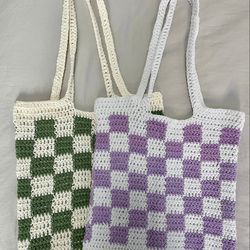 checkered crochet summer bag, checkered bucket crochet bag, summer bag tote, handbag, handmade vintage bag