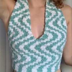 Summer crochet Halter Top,  Halter Crocheted Top, Wave Top, Rainbow top, Crochet top