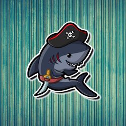 cute pirate shark with sword! super adorable kawaii pirate pal friend-for laptop, planner, phone case, journal