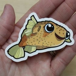 super adorable kawaii pufferfish friend-for laptop, planner, phone case, journal