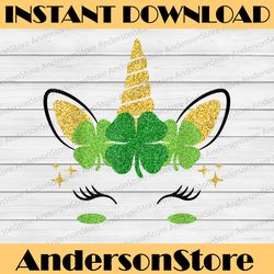 cute unicorn face st patrick's day png sublimation designs