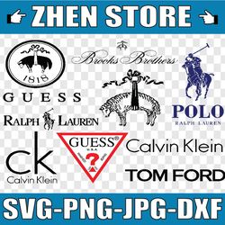 logo fashion brand bunlde: brooks brothers svg, calvin klein svg, ralph lauren svg, tom ford svg, guess svg, polo svg,