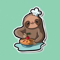 super kawaii sloth making a cherry pie. adorable kawaii sloth friend-for laptop, planner, phone case