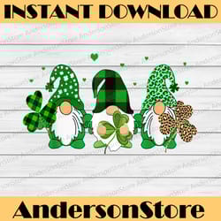 three gnomes holding shamrock leopard plaid st patrick's day png sublimation designs