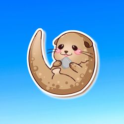 super adorable kawaii otter holding a sea shell! perfect for laptop, planner, phone case, journal