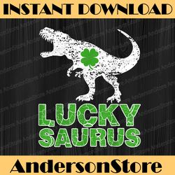 luckysaurus dinosaur shamrock st patricks day t-rex png sublimation designs