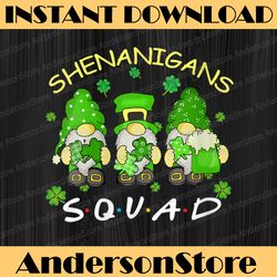 st patrick's day shenanigans squad three gnomes shamrock png sublimation designs