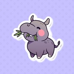 super kawaii hippo eating greens! adorable hippopotamus friend-for laptop, planner, phone case