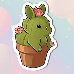 bunny rabbit cactus animal sticker!- adorable gift friend-for laptop, planner, phone case