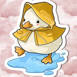 rainy days duck playing in puddle w/ raincoat animal sticker!- adorable gift friend-for laptop, planner, phone case