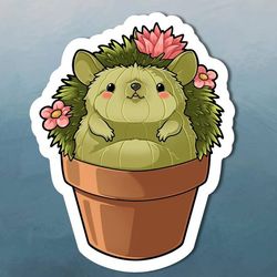 potted hegehog plant cactus animal sticker!- adorable gift friend-for laptop, planner, phone case