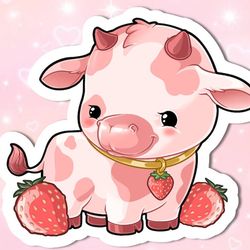 strawberry cow animal sticker!- adorable gift friend-for laptop, planner, phone case