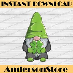 cute gnome holding shamrock lucky clover st patrick's day png sublimation designs