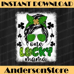 messy bun leopard st patrick's day one lucky mama bleached png sublimation designs