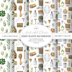 Zero Waste Digital Paper. Eco Friendly Accessories. JPG. PNG. Zero Waste Seamless Patterns. Watercolor Clipart.