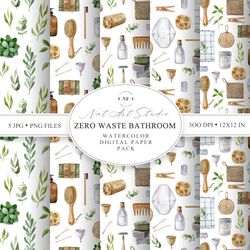 zero waste digital paper. eco friendly accessories. jpg. png. zero waste seamless patterns. watercolor clipart.