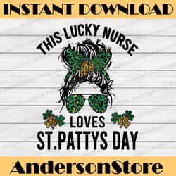 This Lucky Nurse Loves St. Pattys Day With Leopard Shamrock PNG Sublimation Designs