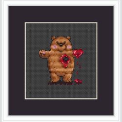 With all sincerity, cross stitch, The 14th of February, Bear, Heart, Valentine's day