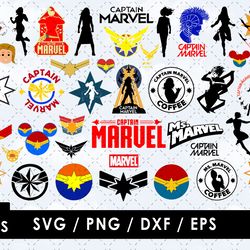Captain Marvel Svg Files, Captain Marvel Png Files, Vector Png Images, SVG Cut File for Cricut, Clipart Bundle Pack