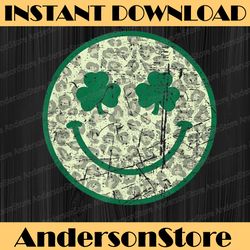 St Patrick's Day Vintage Lucky Funny Shamrock Smiley Face PNG Sublimation Designs