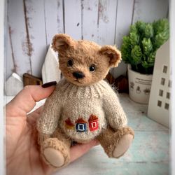 Theo teddy bear/handmade toy/plush bear handmade/collectible toy/limited edition