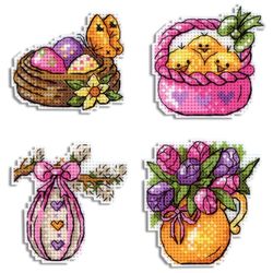 Cross stitch kit on plastic canvas Chickens and willow. Magnets. MP Studio 7x7 cm