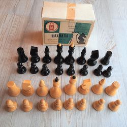 Semenov Russian wooden chess pieces 1989 vintage - new Soviet chessmen set made in USSR