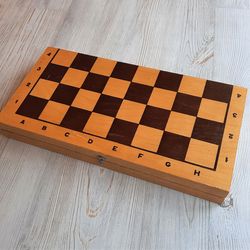 Only wooden folding chess board - medium size 42 mm square Soviet vintage chess box