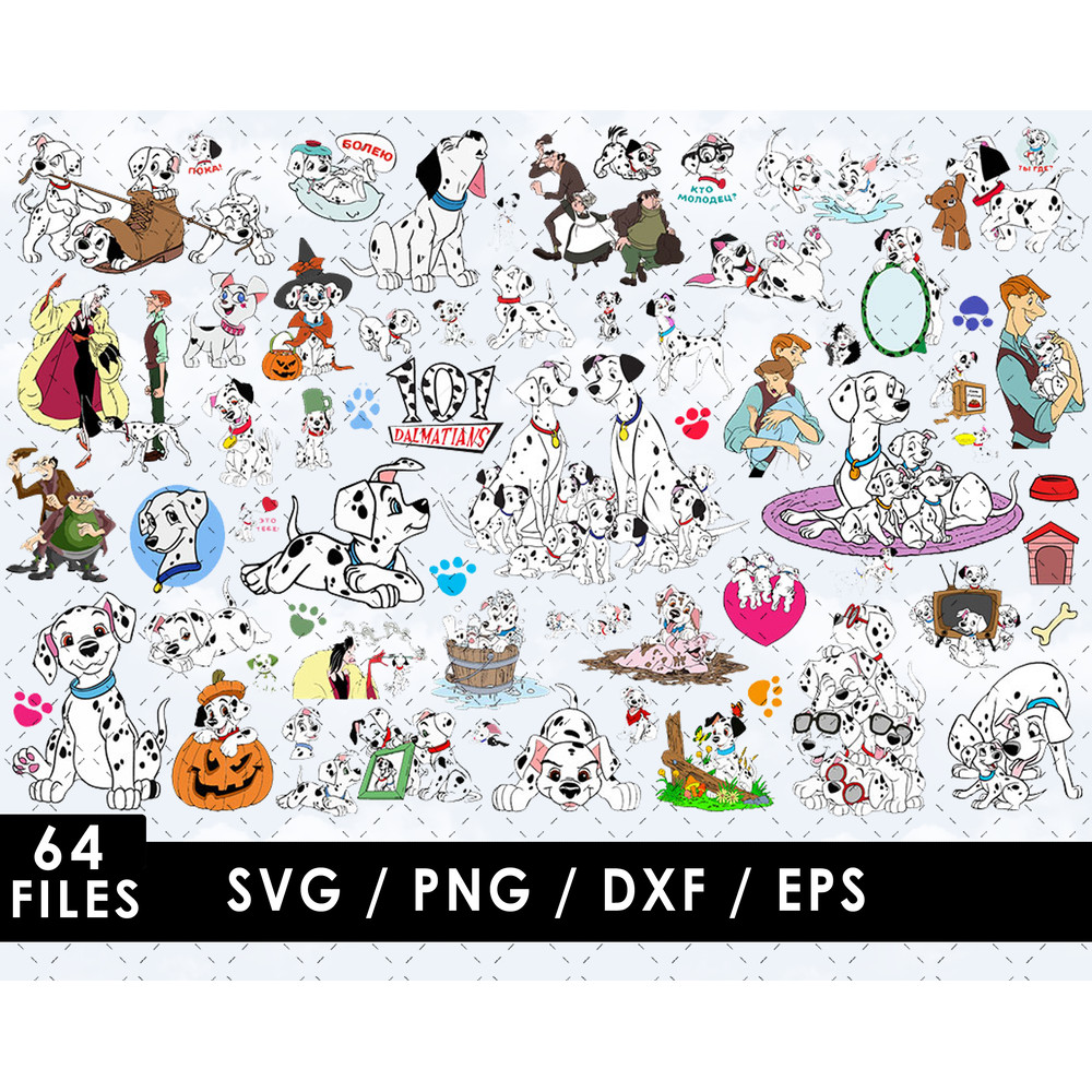 101 Dalmatians SVG, Pongo SVG, Perdita SVG, Cruella de Vil SVG, Patch SVG, Lucky SVG, Dalmatian puppies SVG, Disney characters SVG, Kids' room decor SVG, SVG fo
