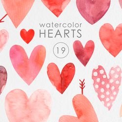Watercolor Hearts Clipart PNG / Valentine's Day Clipart