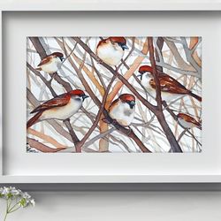 Sparrows watercolor, painting birds watercolor sparrow bird art by Anne Gorywine