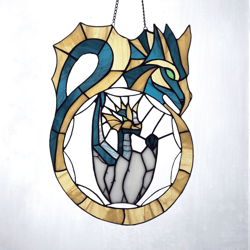 dragon stained glass suncatcher, window hanging glass panel, hatching dragon ornament, unique gift, christmas gift