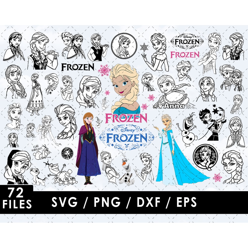 Elsa SVG, Anna SVG, Olaf SVG, Kristoff SVG, Sven SVG, Frozen characters SVG, Disney movie SVG, Kids' room decor SVG, SVG for Cricut, DIY Frozen craft SVG, Carto